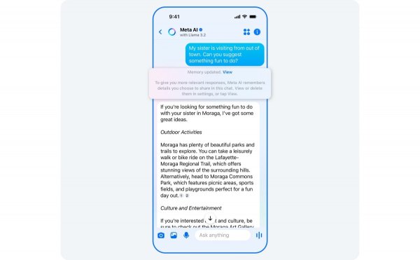 Meta AI chatbot gets better at remembering things you said, and is more personal 