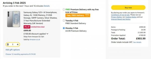 Amazon UK sells the Galaxy S25 series with a free storage upgrade, £100 discount and £100 credit 