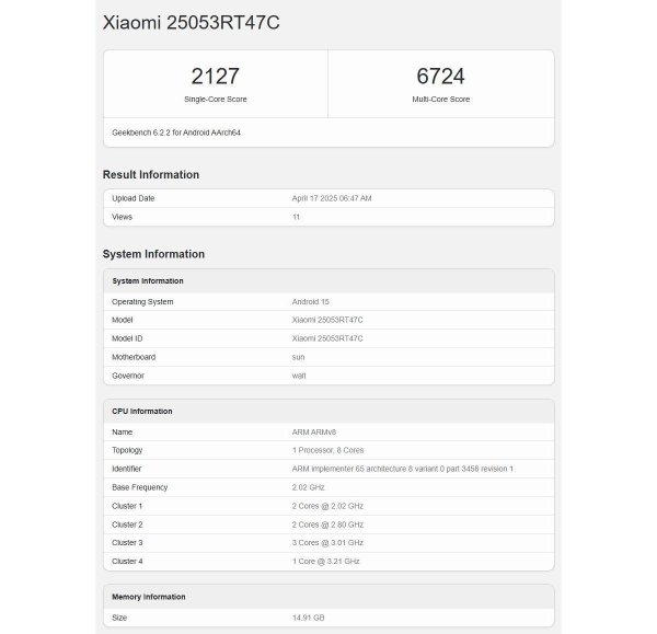Redmi Turbo 4 Pro runs Geekbench, has some specs confirmed 