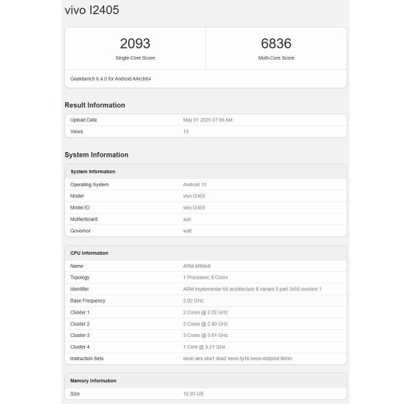 International iQOO Neo10 runs Geekbench with a different chipset  