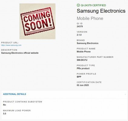 The Samsung Galaxy Z Fold7 receives Qi 2.1 certification 