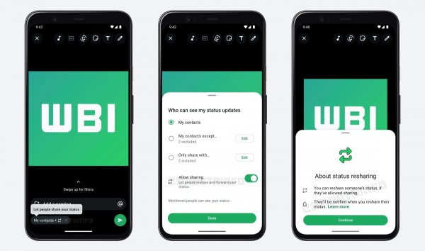 WhatsApp will give you the option to let others share your status updates 