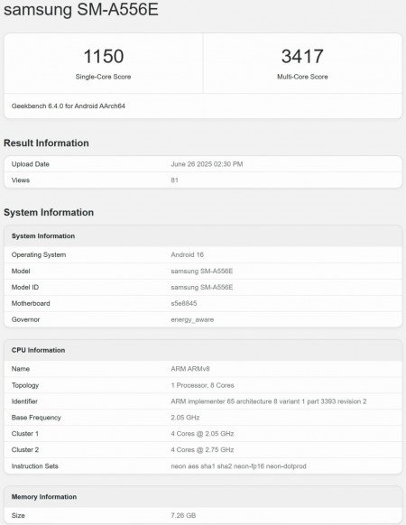Samsung Galaxy A55 spotted on Geekbench running Android 16, could get One UI 8 before next year 