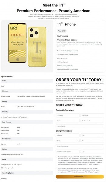 The Trump Mobile T1 Phone is not made in America, specs quietly changed 