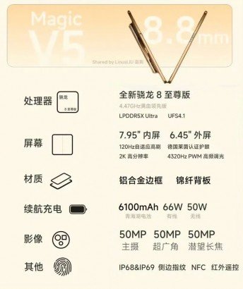 Honor Magic V5 hands-on photos surface along with key specs 
