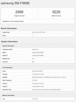 Samsung Galaxy Z Fold7 visits Geekbench again 