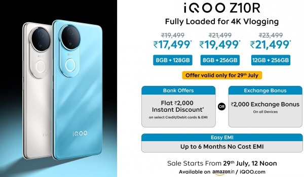 iQOO Z10R unveiled with the Dimensity 7400 SoC, 4K selfie camera, and quad-curved AMOLED display 