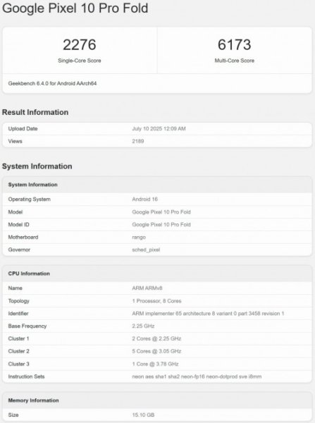 Google Pixel 10 Pro Fold pops up on Geekbench 