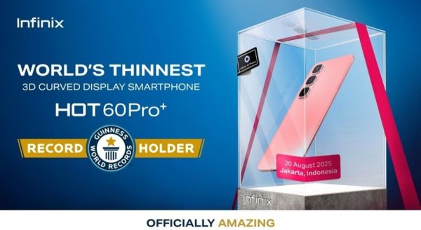 Infinix Hot 60 Pro+ awarded Guinness World Record as the world's thinnest 3D curved display smartphone 
