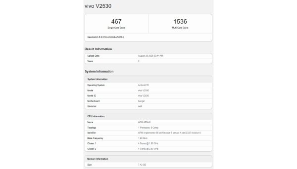 vivo V60 Lite runs Geekbench, reveals its chipset 