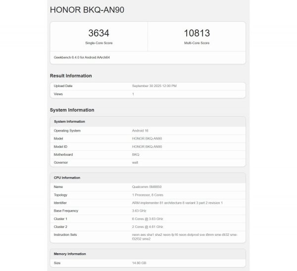 Honor Magic8 Pro passes through Geekbench and confirms its top shelf chipset 