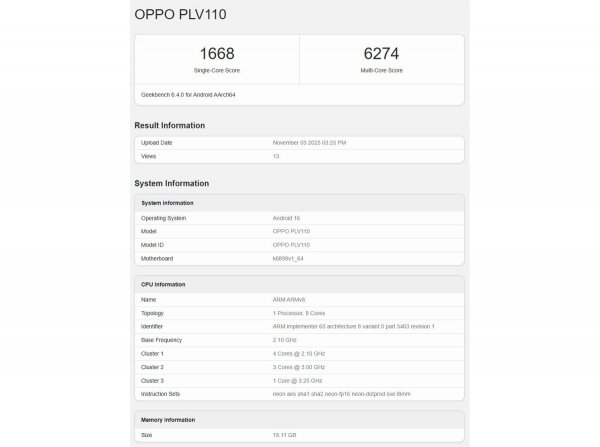 Oppo Reno15 runs Geekbench, reveals its chipset and memory amount 