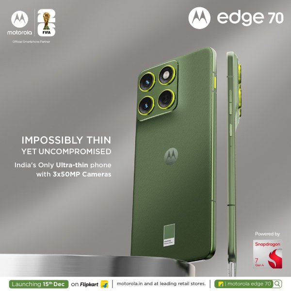 Motorola Edge 70 to debut in India on December 15 