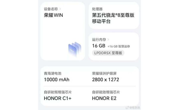 Honor Win has some specs officially confirmed ahead of next week's unveiling 