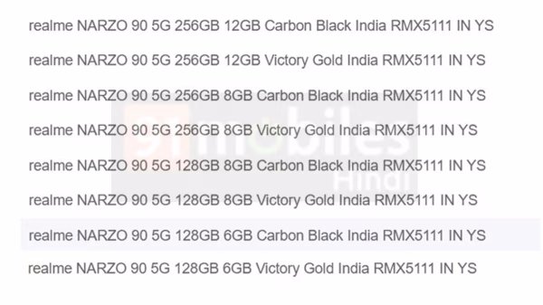 Realme Narzo 90 image leaks along with specs 