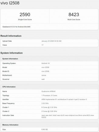 iQOO 15R's key specs revealed by Geekbench 