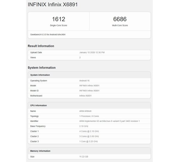 Infinix GT 50 Pro seemingly runs Geekbench too 