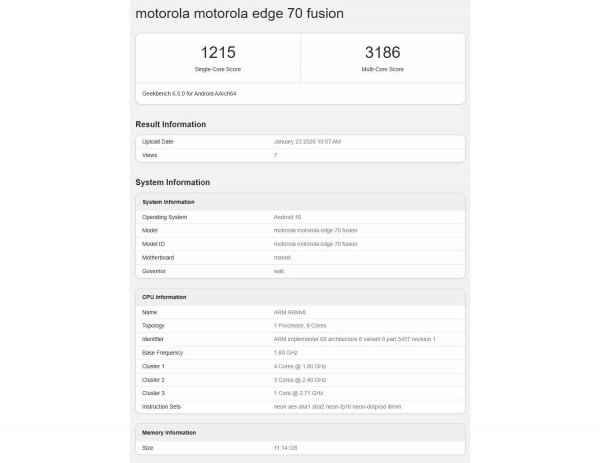Motorola Edge 70 Fusion stops by Geekbench ahead of its introduction Motorola Edge 70 Fusion stops by Geekbench ahead of its introduction