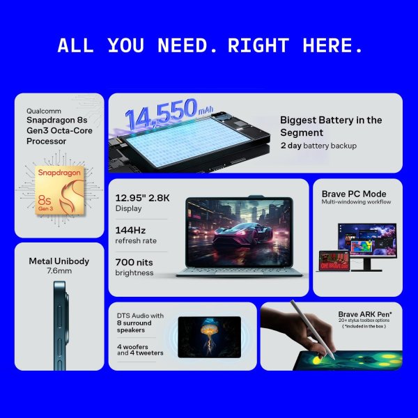 Brave Ark tablet launches with massive 12.95" LCD and 14,550mAh battery, a desktop mode too 